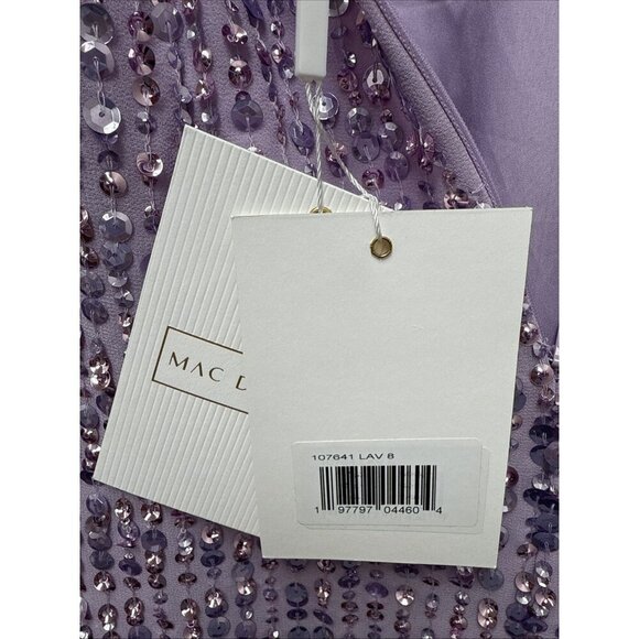Mac Duggal Size 8 Purple 107641 Sequined Puff Sleeve V Neck Midi Cocktail Dress - Picture 12 of 12